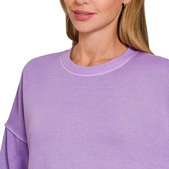 Zenana Pigment Dye Fleece‎ Hi-low Hem Sweatshirt With Pocket - Picture 6 of 6